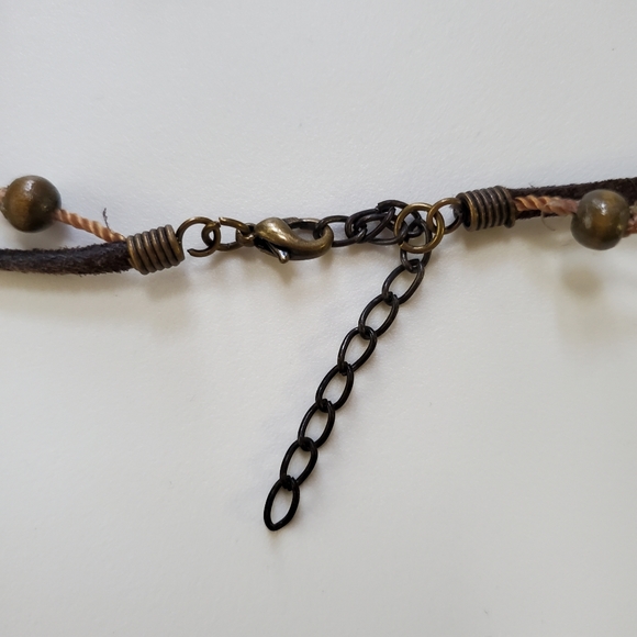 Boho Necklace with Flat Green Stone and Brown Cord - Picture 7 of 7